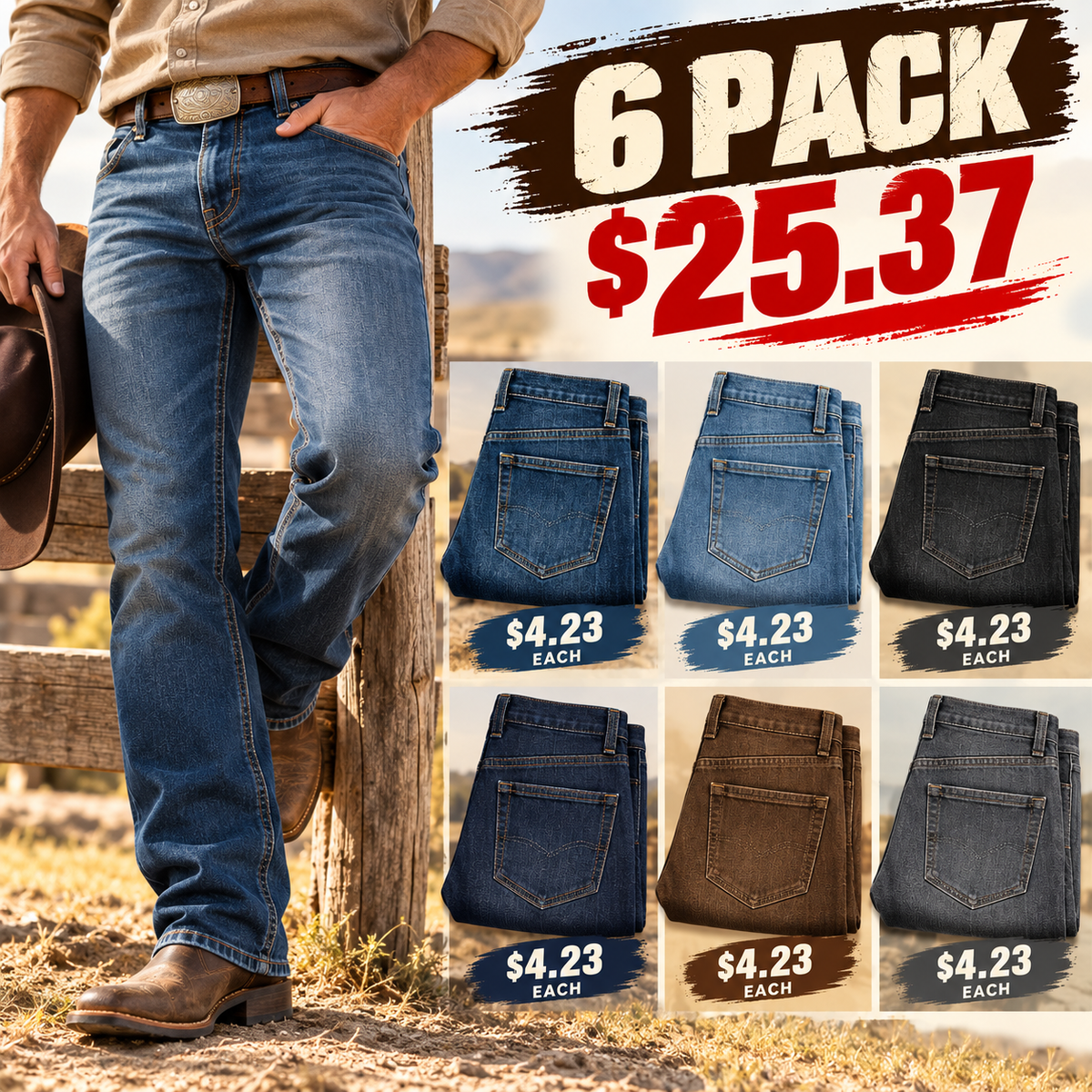 🔥 BESTSELLER | 6PCS $25.37 | Men's Relaxed DuraStretch  Boot Cut Jeans