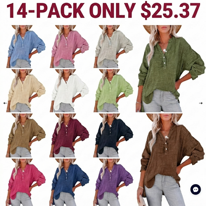 🔔Last Few Hours – Act Fast ! Womens Casual Button V Neck Long Sleeve Shirts Oversized Solid Blouses Tops