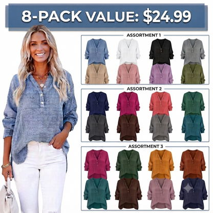 🔔Last Few Hours – Act Fast ! Womens Casual Button V Neck Long Sleeve Shirts Oversized Solid Blouses Tops