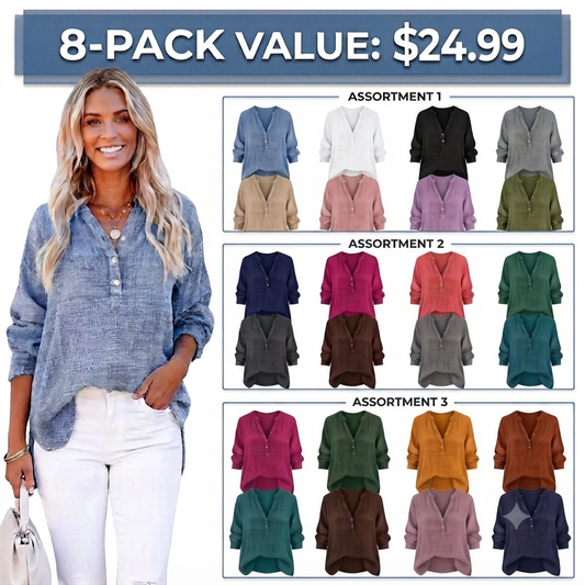🔔Last Few Hours – Act Fast ! Womens Casual Button V Neck Long Sleeve Shirts Oversized Solid Blouses Tops
