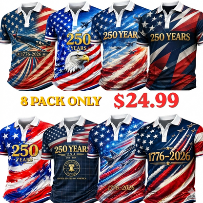4th of July 2026 250th Men's American US Flag Polo Shirts Short Sleeve Polo Shirts 