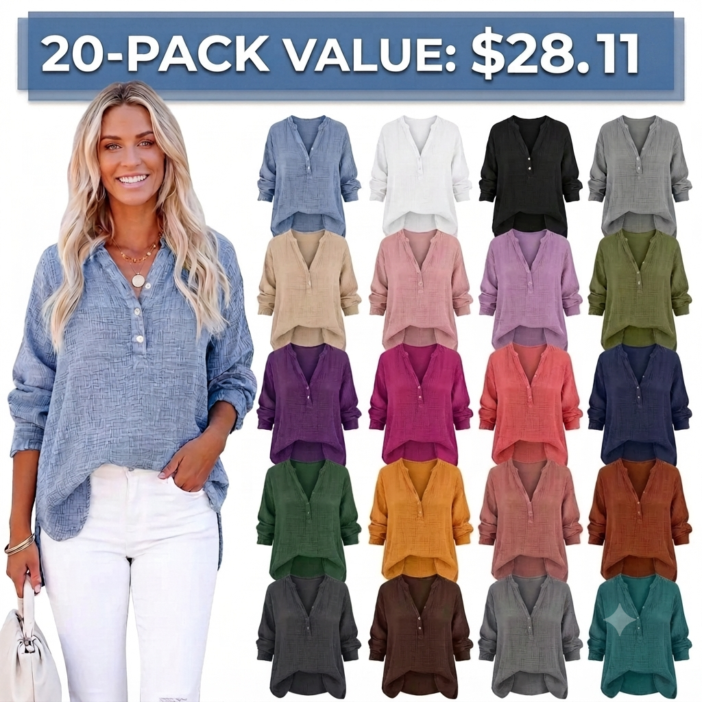 🔔Last Few Hours – Act Fast ! Womens Casual Button V Neck Long Sleeve Shirts Oversized Solid Blouses Tops