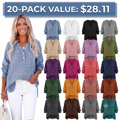 🔔Last Few Hours – Act Fast ! Womens Casual Button V Neck Long Sleeve Shirts Oversized Solid Blouses Tops