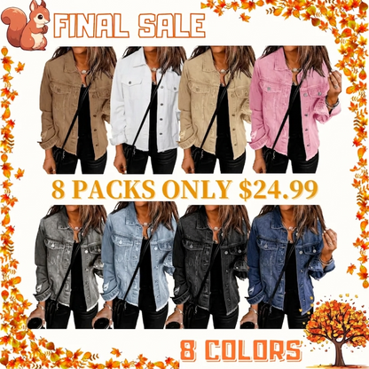 🔥Last day promotion⏰—Womens Washed Crop Denim Jacket With Pockets