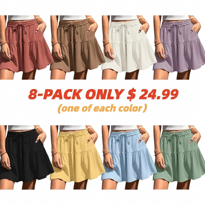 Womens Linen Blend Wide Leg Flowy Culotte Shorts Drawstring Loose Fit Summer Casual Lightweight Comfy Vacation Wear