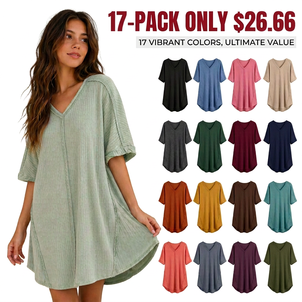 🚨Ends at Midnight ! – Women 's Acid-Washed V-Neck Casual Dressbed