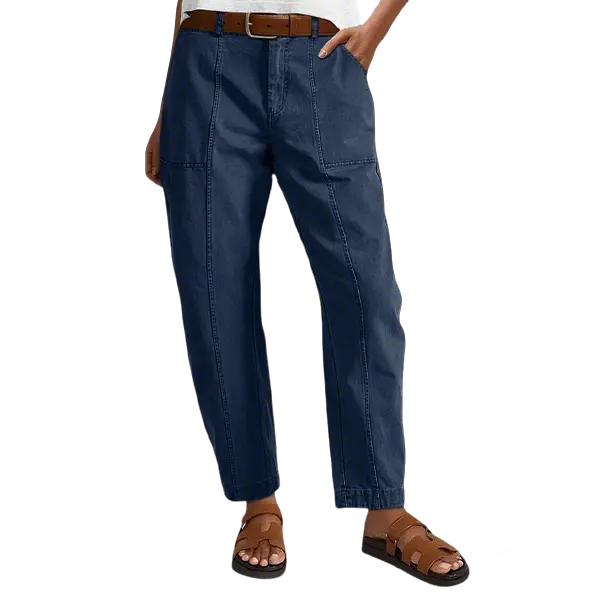 💝Last Day Promotion⚡- Solid Mid-Rise Baby Barrel Pants, High Stretch, Deep Pockets-6