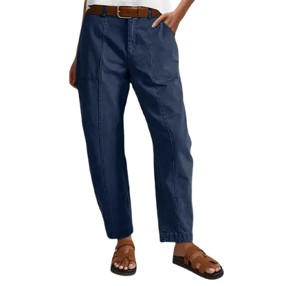 💝Last Day Promotion⚡- Solid Mid-Rise Baby Barrel Pants, High Stretch, Deep Pockets-6