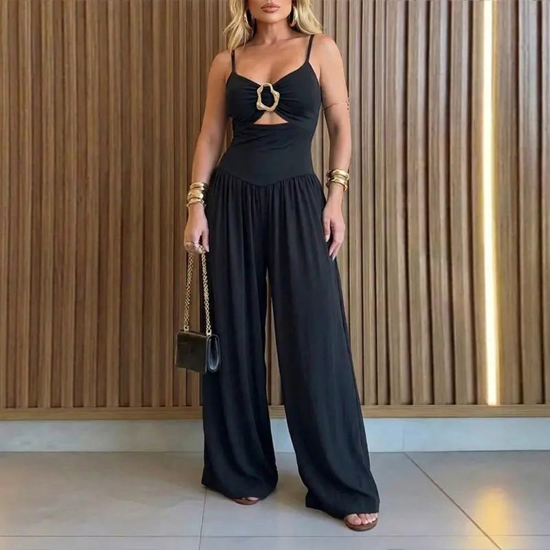 Women’s Backless Cut-Out Cami Jumpsuit with Pockets