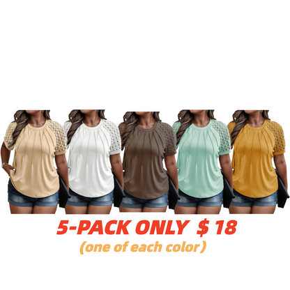 Eytino Plus Size Tops for Women Summer Lace Short Sleeve Crewneck Loose Casual Blouse Tunic T Shirts(1X-5X)