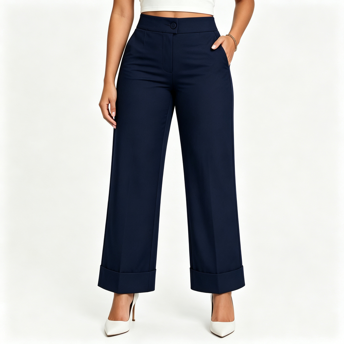 Women's Casual Solid Color Elastic Waist Button-Fly Pants