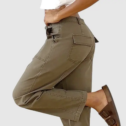 💝Last Day Promotion⚡- Solid Mid-Rise Baby Barrel Pants, High Stretch, Deep Pockets-6