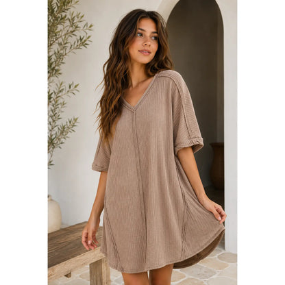 🚨Ends at Midnight ! – Women 's Acid-Washed V-Neck Casual Dressbed