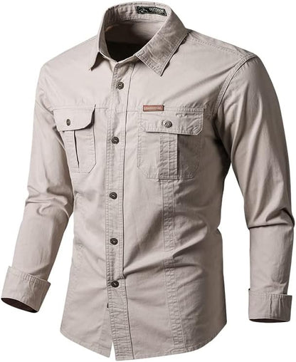 Military Cargo Shirts Men Spring Autumn Cotton Casual Slim Fit Tops Outdoor Long Sleeve Tactical Shirt