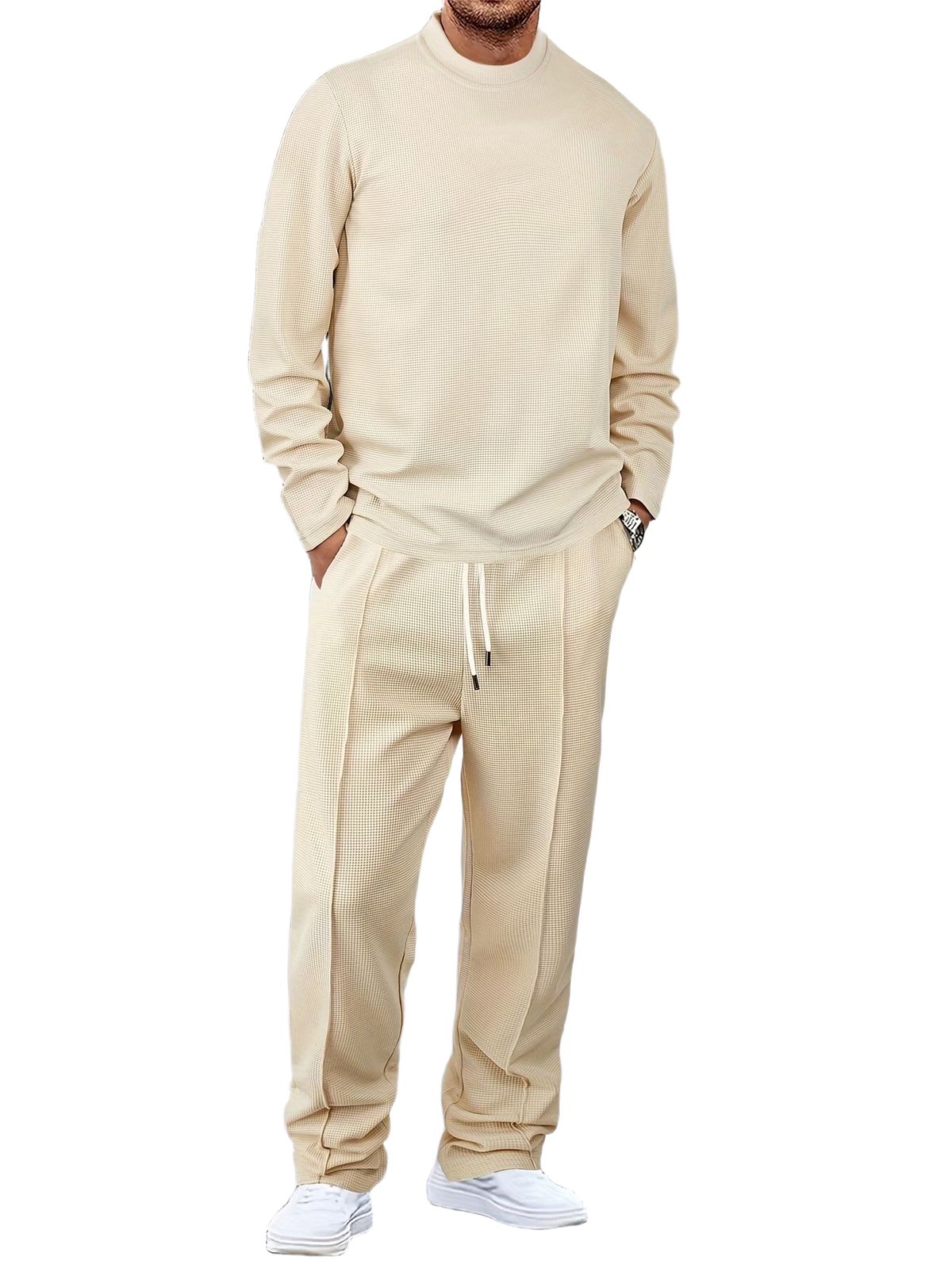 🔥Men'S Solid Color Waffle Casual 2pcs Set