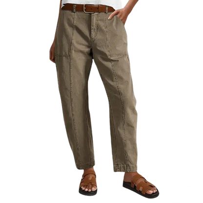 💝Last Day Promotion⚡- Solid Mid-Rise Baby Barrel Pants, High Stretch, Deep Pockets-6