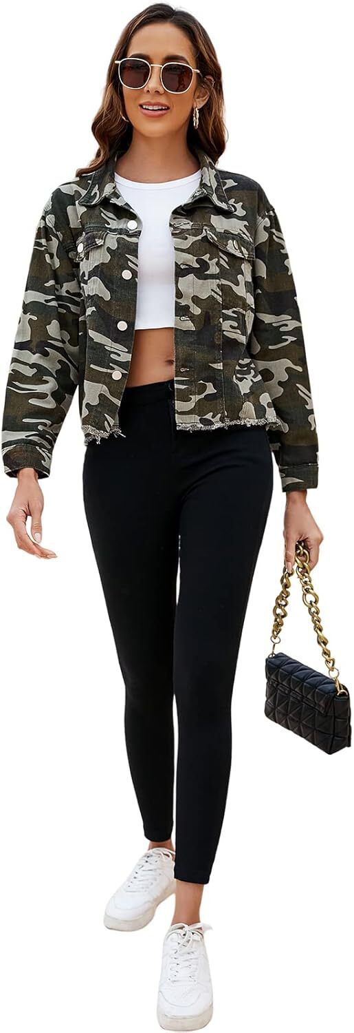 🔥Last day promotion⏰—Womens Washed Crop Denim Jacket With Pockets
