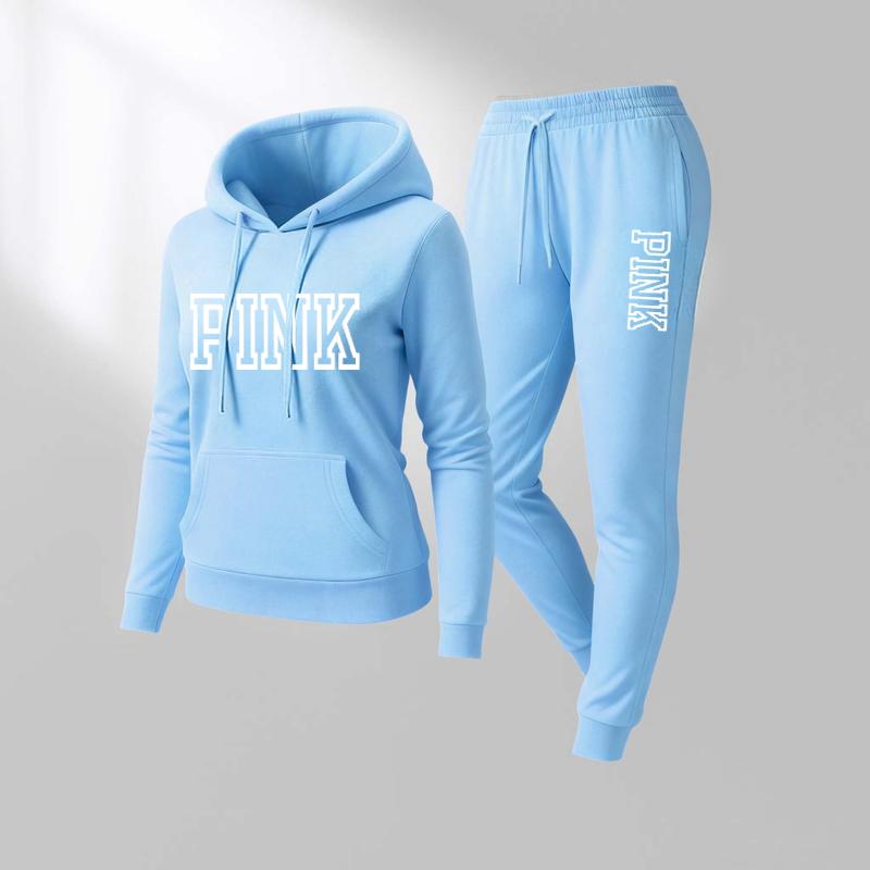 Women's Printed Hooded Sweatshirt And Drawstring Sweatpants Set