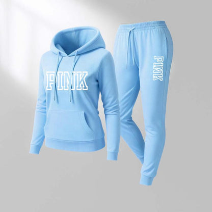 Women's Printed Hooded Sweatshirt And Drawstring Sweatpants Set