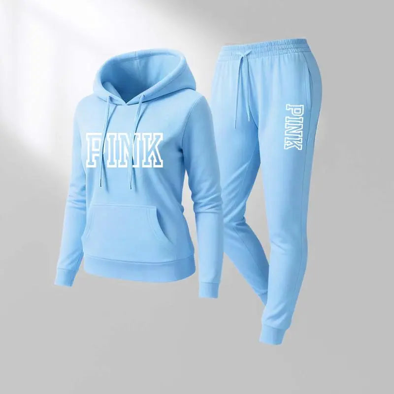 Women's Printed Hooded Sweatshirt And Drawstring Sweatpants Set