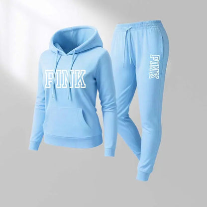 Women's Printed Hooded Sweatshirt And Drawstring Sweatpants Set