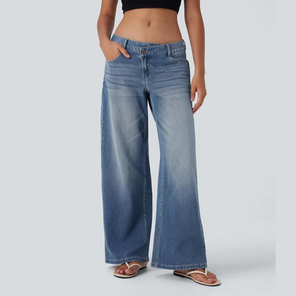 💝 Last Day Deal⏰ Flex Low-Rise Asymmetric Baggy Wide-Leg Washed Jeans with Zipper Pockets