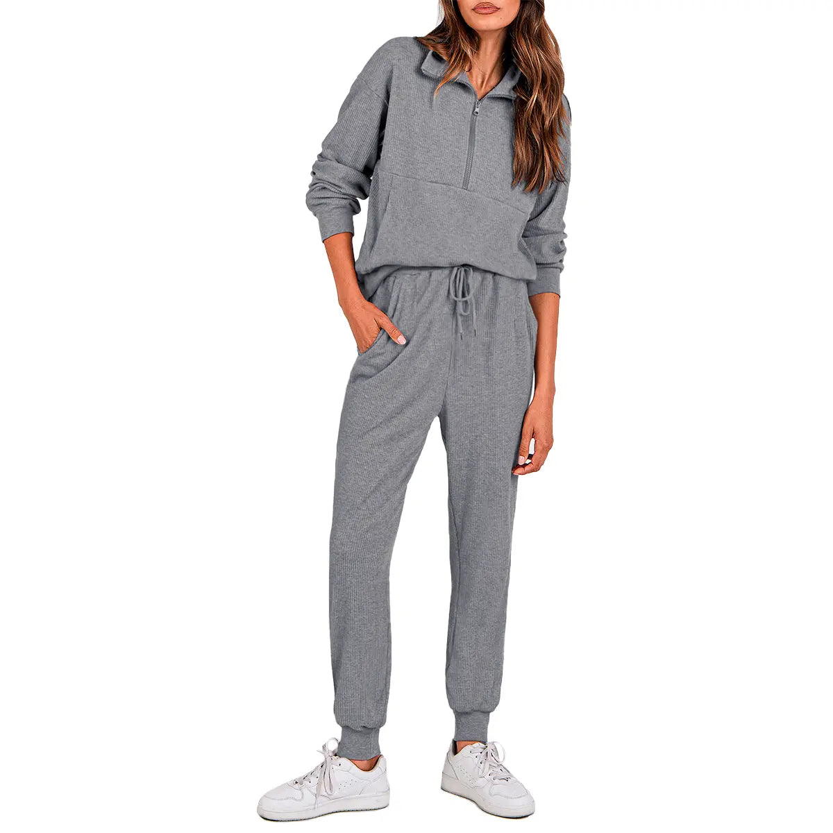 Women's 2-Piece Half-Zip Sweatshirt & Jogger Set – Soft, Relaxed Fit