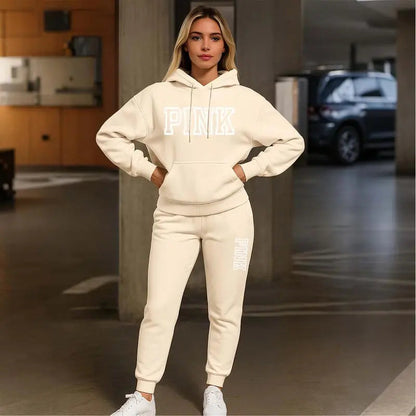 Women's Printed Hooded Sweatshirt And Drawstring Sweatpants Set