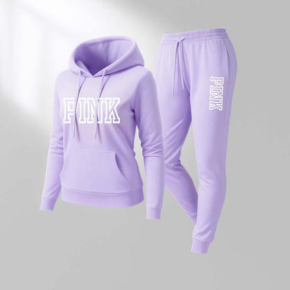 Women's Printed Hooded Sweatshirt And Drawstring Sweatpants Set