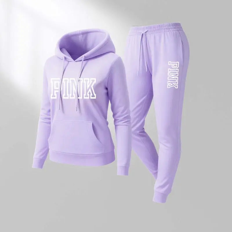 Women's Printed Hooded Sweatshirt And Drawstring Sweatpants Set