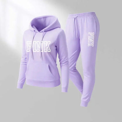 Women's Printed Hooded Sweatshirt And Drawstring Sweatpants Set