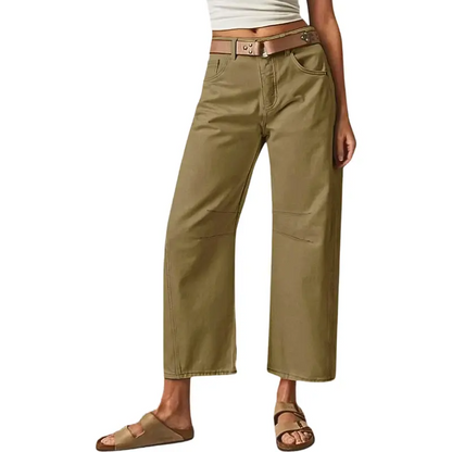 💝Last Day Promotion⚡- Solid Stitch Detail Mid Waist Crop Baby Barrel Pants
