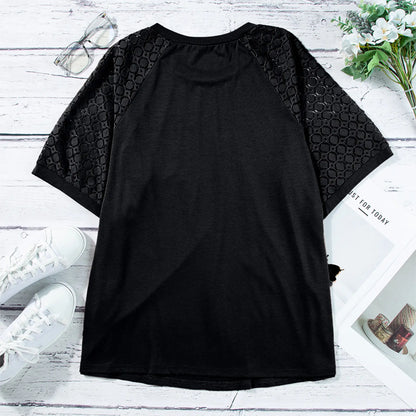 Eytino Plus Size Tops for Women Summer Lace Short Sleeve Crewneck Loose Casual Blouse Tunic T Shirts(1X-5X)