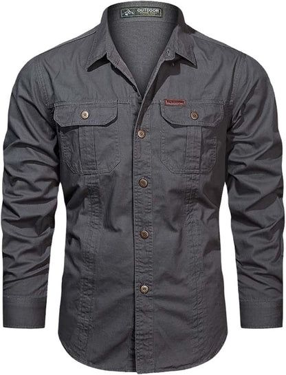 Military Cargo Shirts Men Spring Autumn Cotton Casual Slim Fit Tops Outdoor Long Sleeve Tactical Shirt