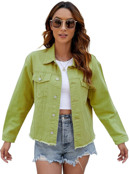 🔥Last day promotion⏰—Womens Washed Crop Denim Jacket With Pockets