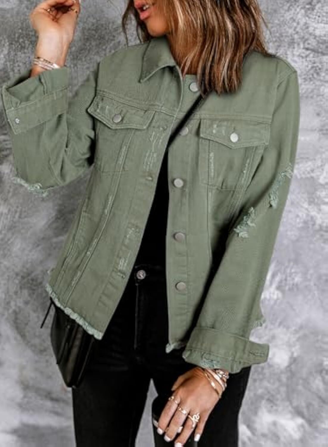 🔥Last day promotion⏰—Womens Washed Crop Denim Jacket With Pockets