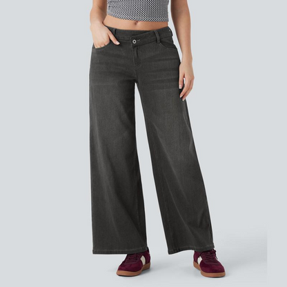 💝 Last Day Deal⏰ Flex Low-Rise Asymmetric Baggy Wide-Leg Washed Jeans with Zipper Pockets