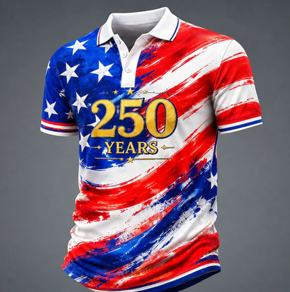 4th of July 2026 250th Men's American US Flag Polo Shirts Short Sleeve Polo Shirts 