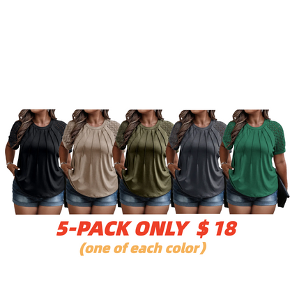 Eytino Plus Size Tops for Women Summer Lace Short Sleeve Crewneck Loose Casual Blouse Tunic T Shirts(1X-5X)