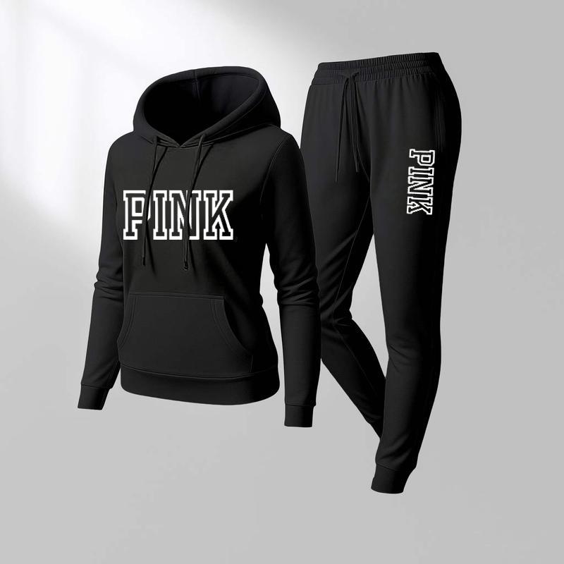 Women's Printed Hooded Sweatshirt And Drawstring Sweatpants Set