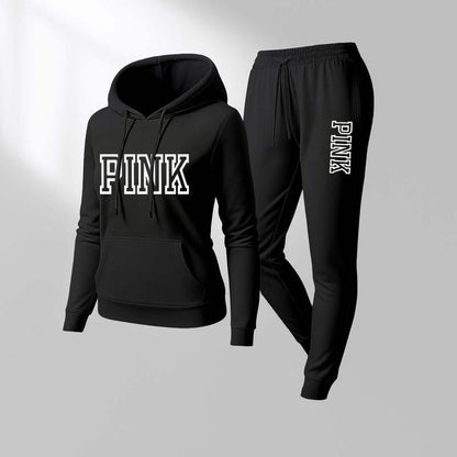 Women's Printed Hooded Sweatshirt And Drawstring Sweatpants Set