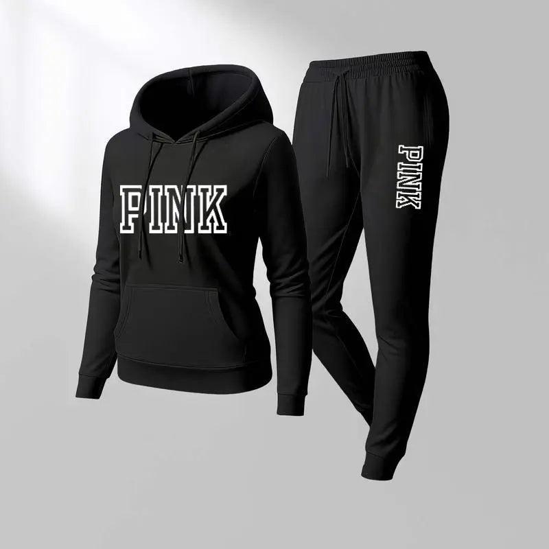 Women's Printed Hooded Sweatshirt And Drawstring Sweatpants Set