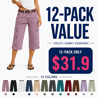 🔥Flash Sale⚡Stitch Detail Side Pocket Mid Waist Straight Leg Capri Pants
