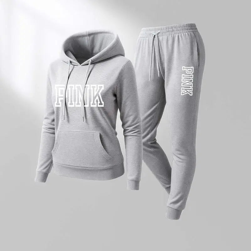 Women's Printed Hooded Sweatshirt And Drawstring Sweatpants Set