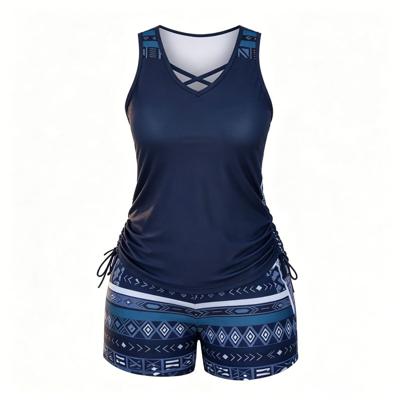 ⏰LAST DAY 90% OFF - Women's 2-Piece Tummy Control Tankini Set with Built-In Bra – Flattering Boho Swimwear with Shorts