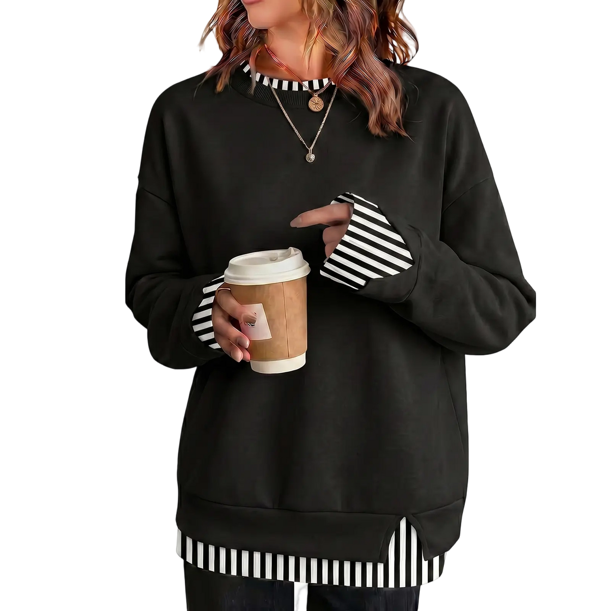 Women's Fake Two Piece Layered Sweatshirt