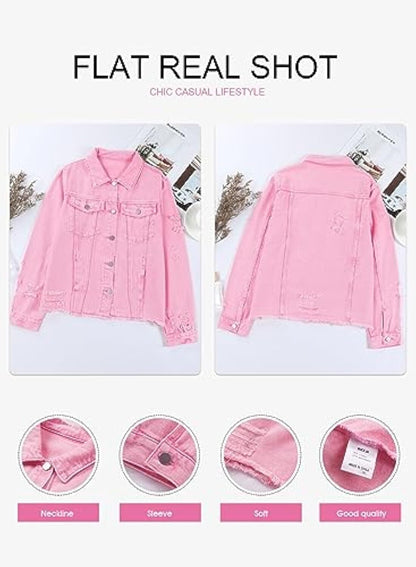 🔥Last day promotion⏰—Womens Washed Crop Denim Jacket With Pockets