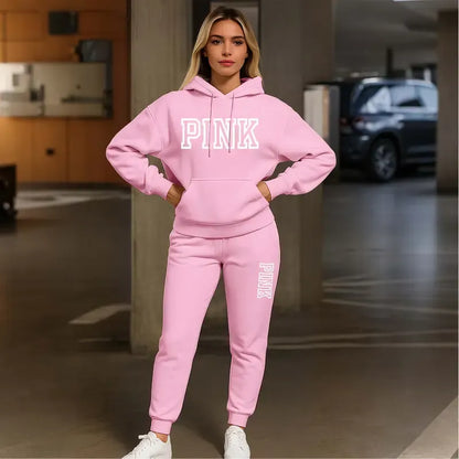 Women's Printed Hooded Sweatshirt And Drawstring Sweatpants Set