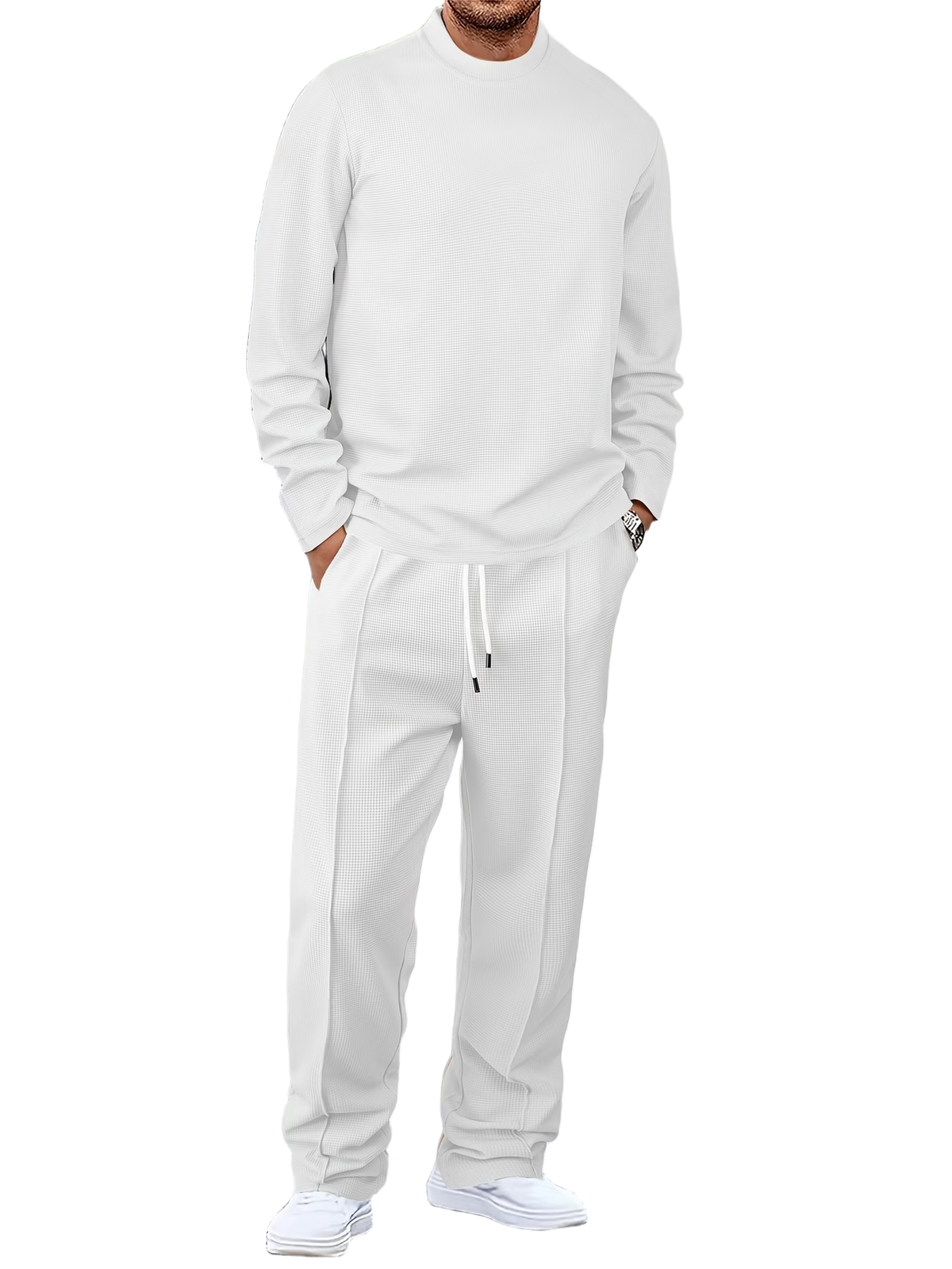 🔥Men'S Solid Color Waffle Casual 2pcs Set