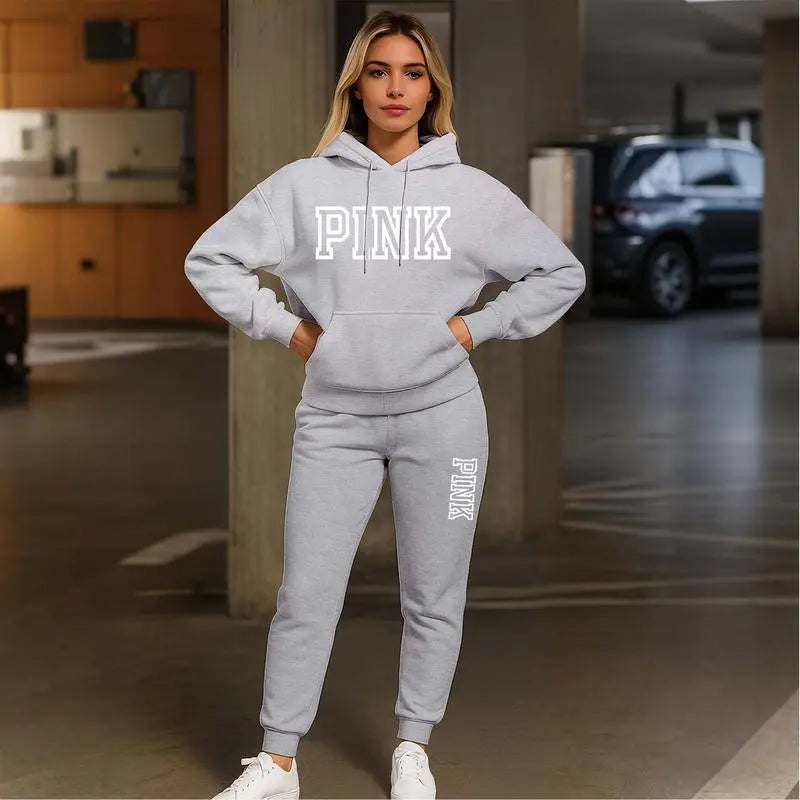 Women's Printed Hooded Sweatshirt And Drawstring Sweatpants Set